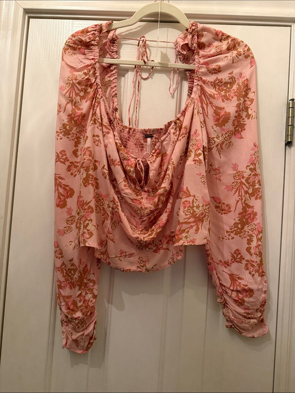 Free People Pink Floral Cropped Blouse